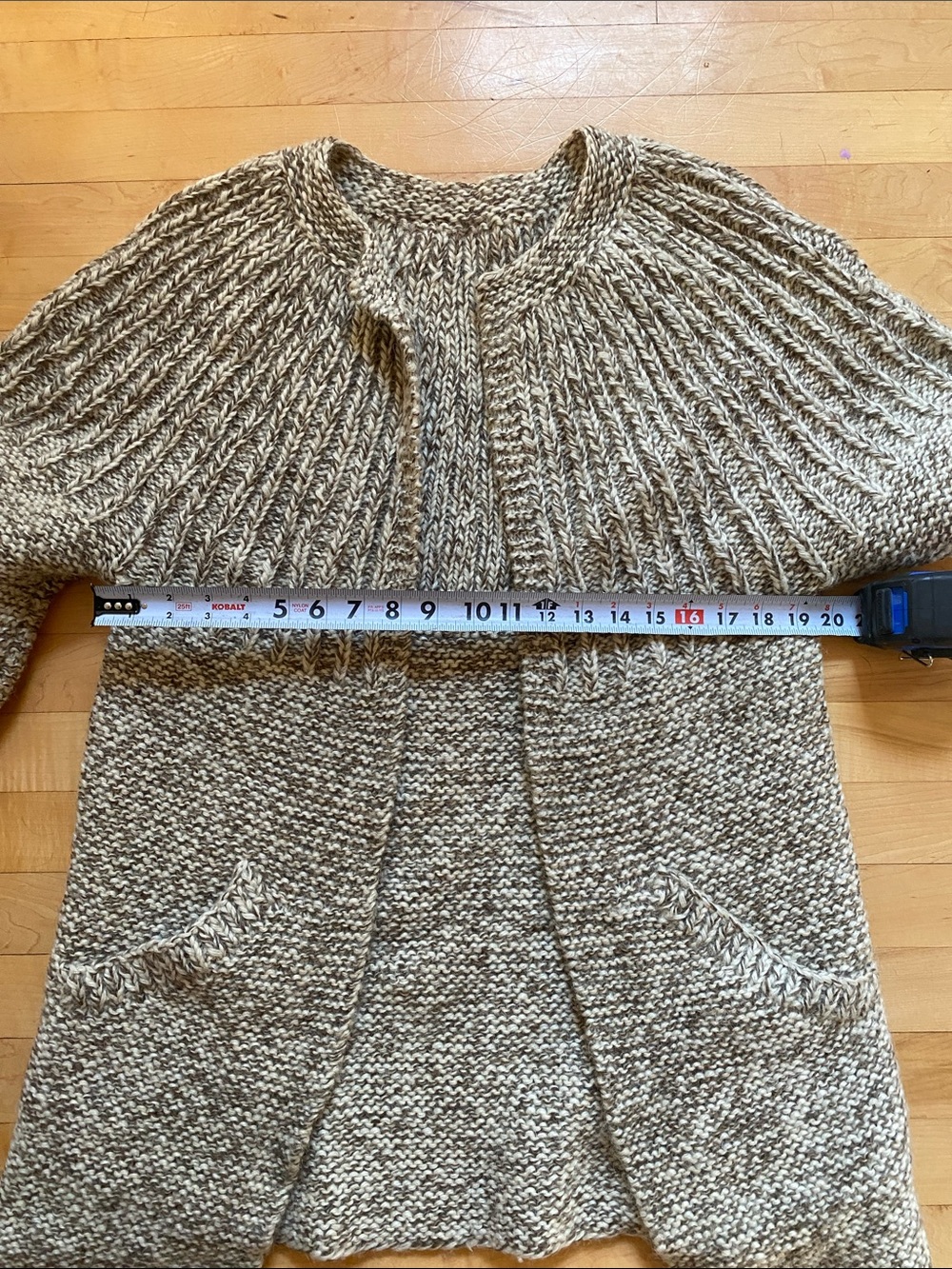 Vintage hand knit wool blend heavy open front sweater cardigan - Picture 6 of 13